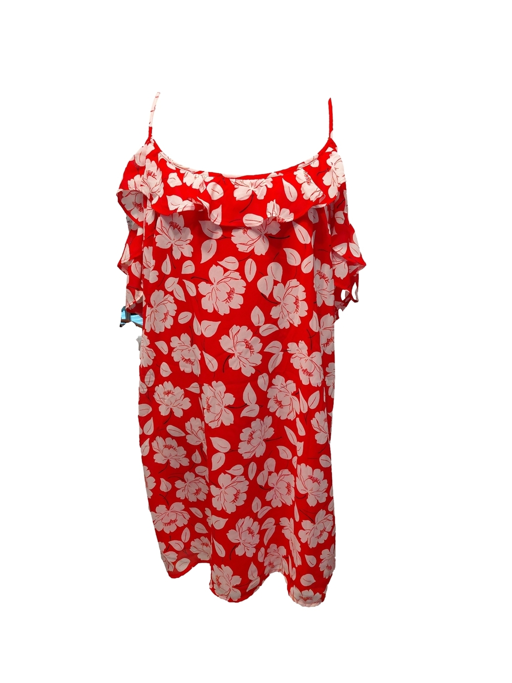 Abercrombie & Fitch Red Floral Cold Shoulder Dress Ruffle Sleeve Size Large - Picture 3 of 10